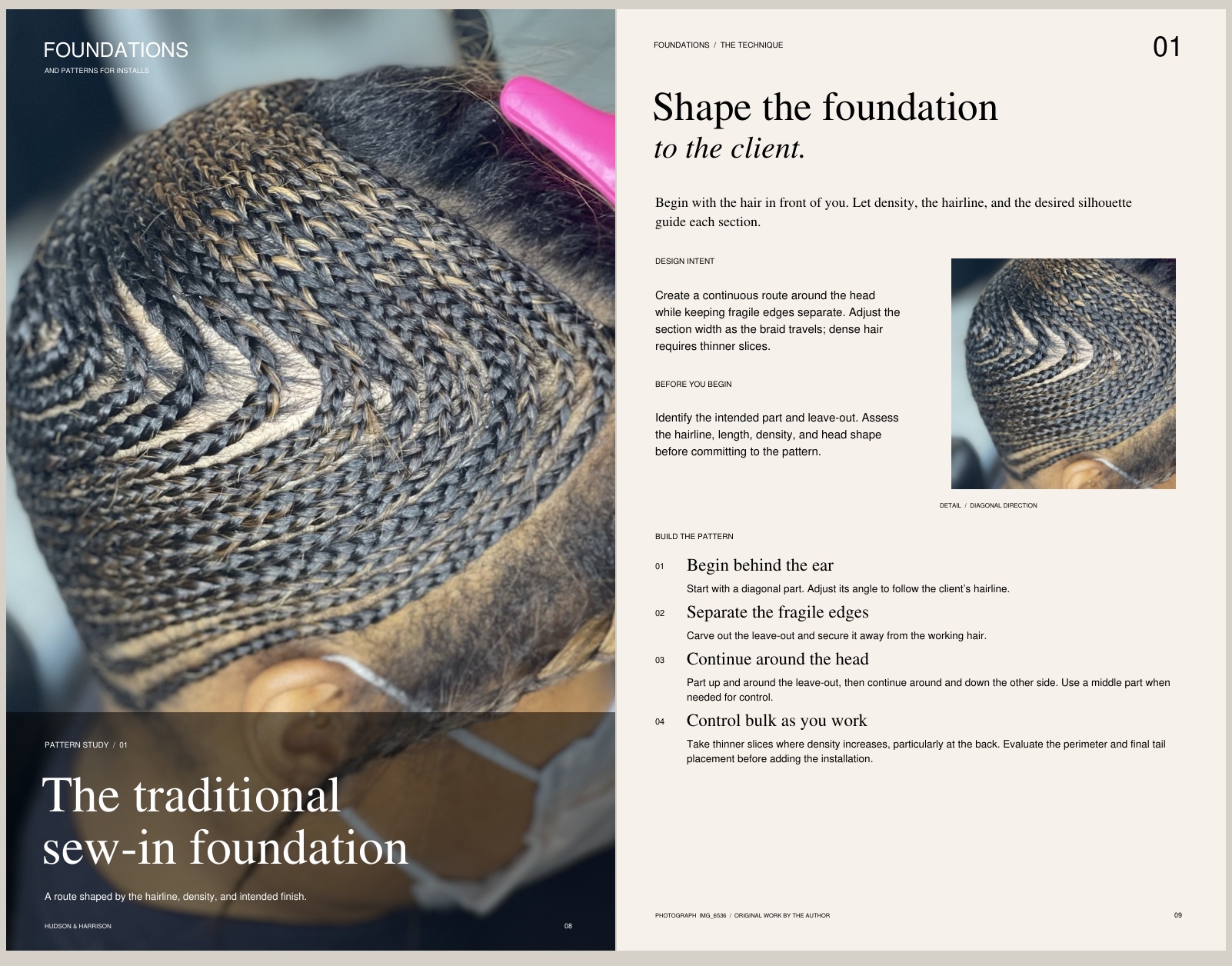 Sample spread from the book showing a sew-in foundation pattern